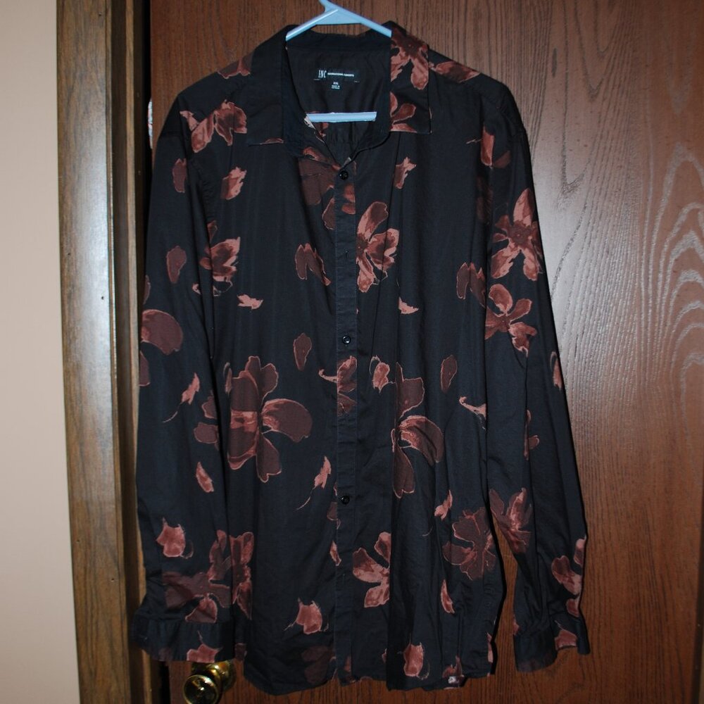 INC Long-sleeve Black & Maroon Shirt - XXL